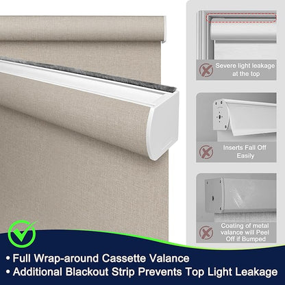 BERISSA Motorized Blinds with Remote,Blackout Smart Blinds for Windows,Linen Fabric,Remote Control,Thermal Insulated Automatic Blinds,Electric Blinds with USB/Solar Pannel.Linen Pink