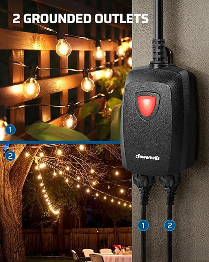 DEWENWILS Outdoor Dimmer for String Lights, 125V Dimmer Switch with 100FT Control Range, Weatherproof Outdoor Dimmer Plug for Dimmable LED/Tungsten Bulbs