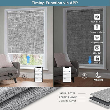 Bringnox Motorized Blinds with Remote,100% Blackout Smart Roller Blinds Compatible with Apple Homekit Google Home and Alexa Via HUB,and Customized (Vigor Rock White -21)
