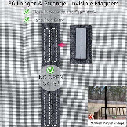 Upgraded Magnetic Screen Door Thicker 250g/m² Reinforced Mesh,36 Longer Magnets,Door Screen Magnetic Closure for Single Front Door,Retractable Sliding Screen Door,Fit Doors to 34 x 82 Inch,Black