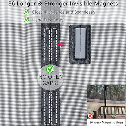 Upgraded Magnetic Screen Door Thicker 250g/m² Reinforced Mesh,36 Longer Magnets,Door Screen Magnetic Closure for Single Door,Screen Size 34 x81 Inch,Fit Doors to 32 x 80 Inch
