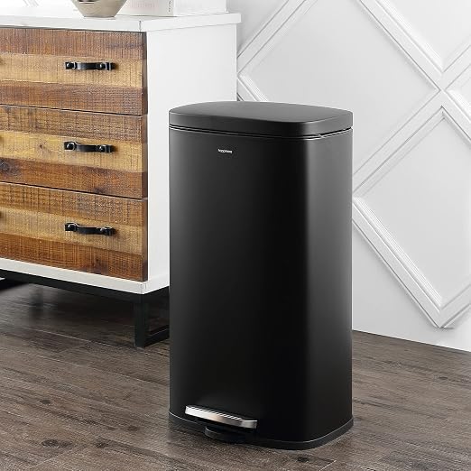 happimess Curtis 8 Gal Step Trash Can Soft Close 25", Charcoal Black
