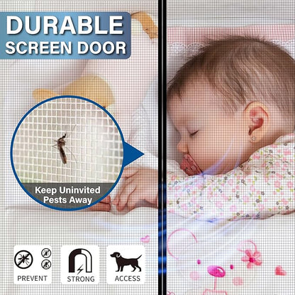 Magnetic Fiberglass Screen Door -Fit Door Size 38.0 x 83.0'' Screen Door Mesh for Front Door or Sliding Door, Pet & Kid Friendly, Stripe Black
