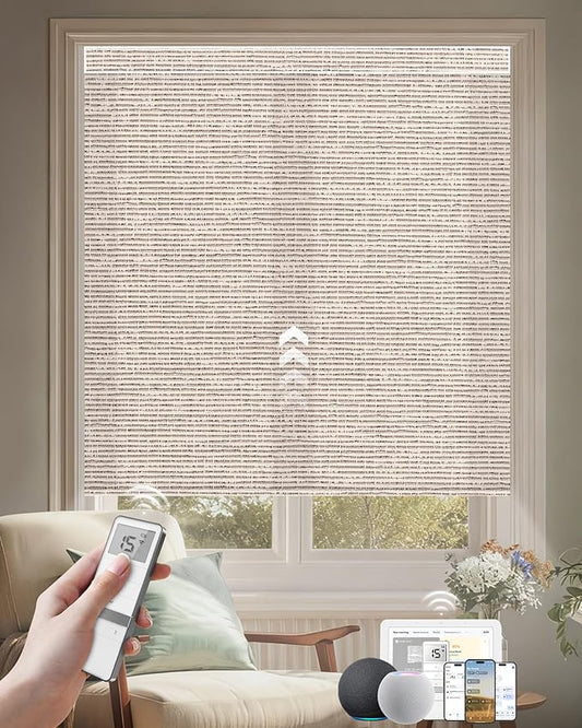 Kincmo Motorized Blinds with Remote, Light Filtering Roller Shades Work with Apple Homekit,Alexa,Google Home, Custom Electric Blinds with App,Voice Control (75% Blackout Classic Sandy)