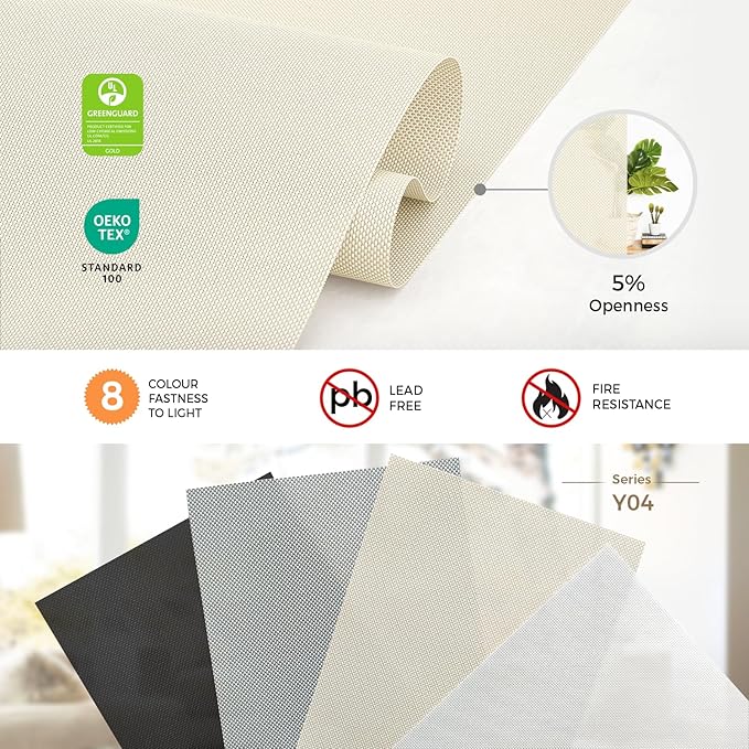 HeyBlinds Motorized Solar Shades with Remote, Light Filtering Mesh Roller Shades, Flame Retardant Smart Blinds, UV Blocking, Alexa Google HomeKit Compatible, Custom Size (Milk Cream-5% Openness)