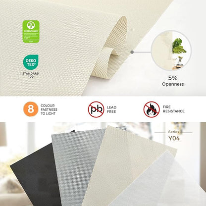 HeyBlinds Motorized Solar Shades with Remote, Light Filtering Mesh Roller Shades, Flame Retardant Smart Blinds, UV Blocking, Alexa Google HomeKit Compatible, Custom Size (Milk Cream-5% Openness)