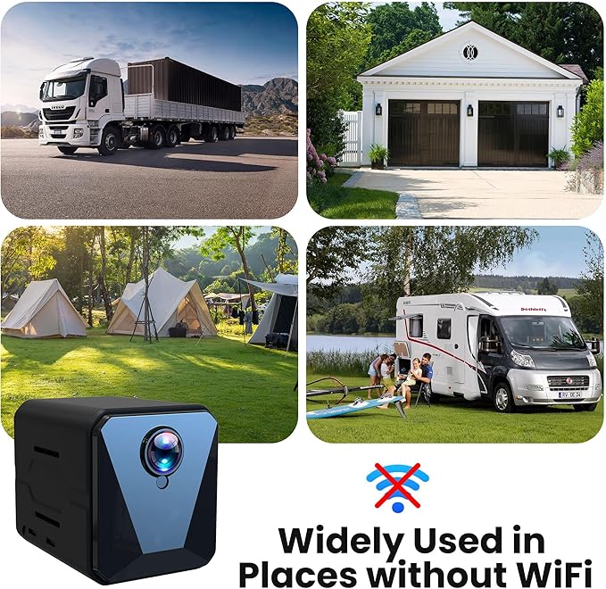 Funstorm No WiFi Security Camera-2k Cellular Security Camera-Car Security Camera with Sim Card, Wireless,Compact,Live View,Motion Detection,Clear Night Vision,for Truck/Car/Vacant House/RV