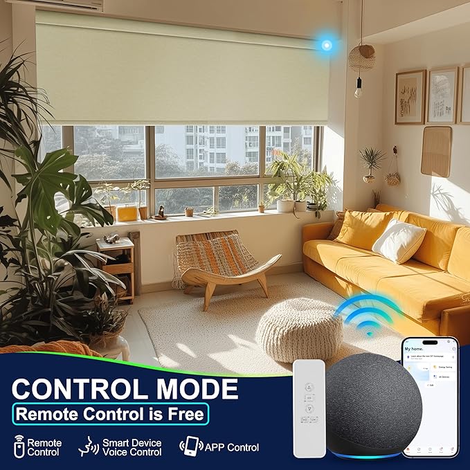 BERISSA Motorized Blinds with Remote,Blackout Smart Blinds for Windows,Jacquard Fabric,Remote Control,Thermal Insulated Automatic Blinds,Electric Blinds with USB/Solar Pannel.Jacquard Beige