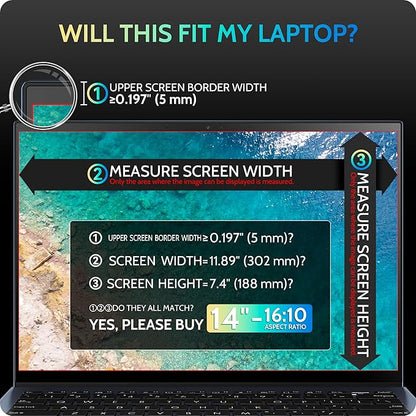 Peslv Magnetic Laptop Privacy Screen 14 inch for 16:10 Computer Monitor, 14" Removable Anti Glare Protector Blue Light Filter Shield Compatible with Lenovo Hp Dell Acer Asus Thinkpad Envy Xps