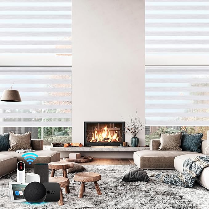 Bringnox Smart Motorized Zebra Roller Blinds - 100% Blackout, Remote Control, Works with HomeKit, Google Home & Alexa via Hub, Custom Size(100% Blackout Mid Grey-40)