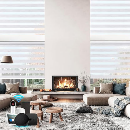 Bringnox Smart Motorized Zebra Roller Blinds - 100% Blackout, Remote Control, Works with HomeKit, Google Home & Alexa via Hub, Custom Size(100% Blackout Mid Grey-40)