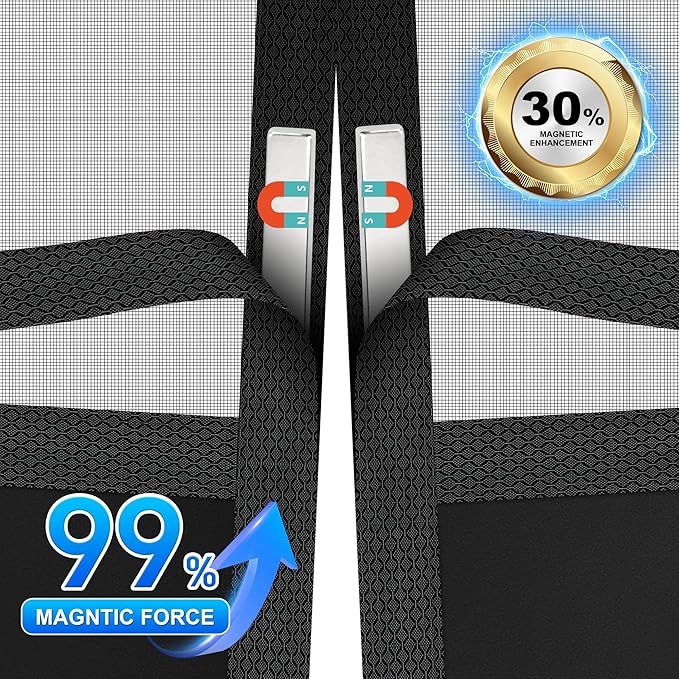 Magnetic Screen Door 72"x80" Blackout – Privacy Protection, Powerful Magnets, Heavy Duty Thicker 265g/㎡ Mesh, Easy Install, Self-Sealing, Pet Tested, Tie Backs, Screen Door Mesh