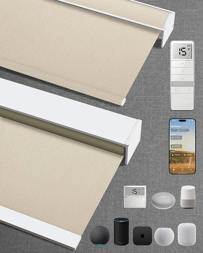 Motorized Blinds with Remote: Kincmo 100% Blackout Roller Shades Work with Apple Homekit,Alexa,Google Home, Customized Electric Blinds with App,Voice Control (100% Blackout Essential Stone)