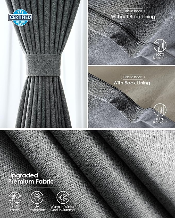 Yoolax Motorized Curtains with Remote, Blackout Curtains with Voice Control, Smart Retractable Shades for Living Room, Bedroom, Compatible with Alexa Google Home, APP Control, Custom Size, Grey