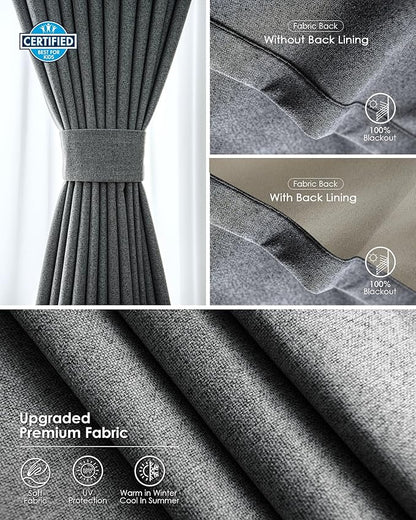 Yoolax Motorized Curtains with Remote, Blackout Curtains with Voice Control, Smart Retractable Shades for Living Room, Bedroom, Compatible with Alexa Google Home, APP Control, Custom Size, Grey