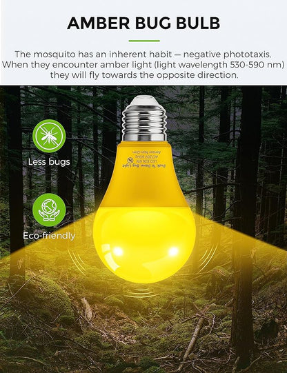 L LOHAS LED 40W Equivalent A19 Amber Porch Light Bulbs, 6W Dusk to Dawn Sensor Yellow Bug Light Bulbs for Outdoor, 2000K E26, 4 Pack