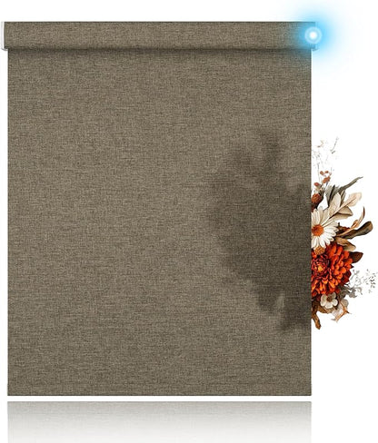 BERISSA Motorized Blinds with Remote,Light Filtering Smart Blinds for Windows,Linen Fabric,Remote Control,Thermal Insulated Automatic Blinds,Electric Blinds with USB/Solar Pannel.Linen Brown