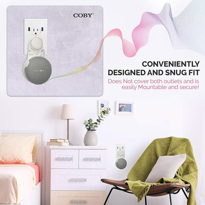 Coby Wall-Outlet Smart Speaker Mount, Outlet Shelf with Cable Management, No-Screw Holder Compatible with Google Home Mini 1st & 2nd Gen, Space-Saving Wall Mount, White