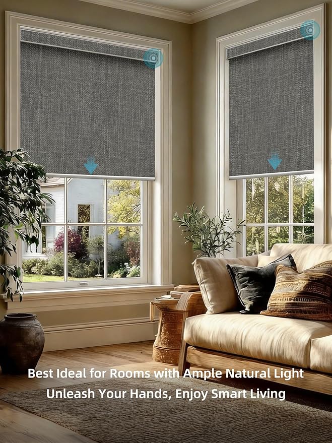 SmartWings Motorized Smart Blinds with Remote, Custom Automatic 100% Blackout Roller Shade Compatible with Alexa/Homekit/Google, Electric Smart Blinds for Indoor Windows, Vigor Dove