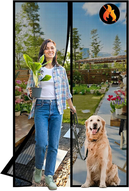 Magnetic Fiberglass Screen Door -Fit Door Size 38.0 x 83.0'' Screen Door Mesh for Front Door or Sliding Door, Pet & Kid Friendly, Stripe Black