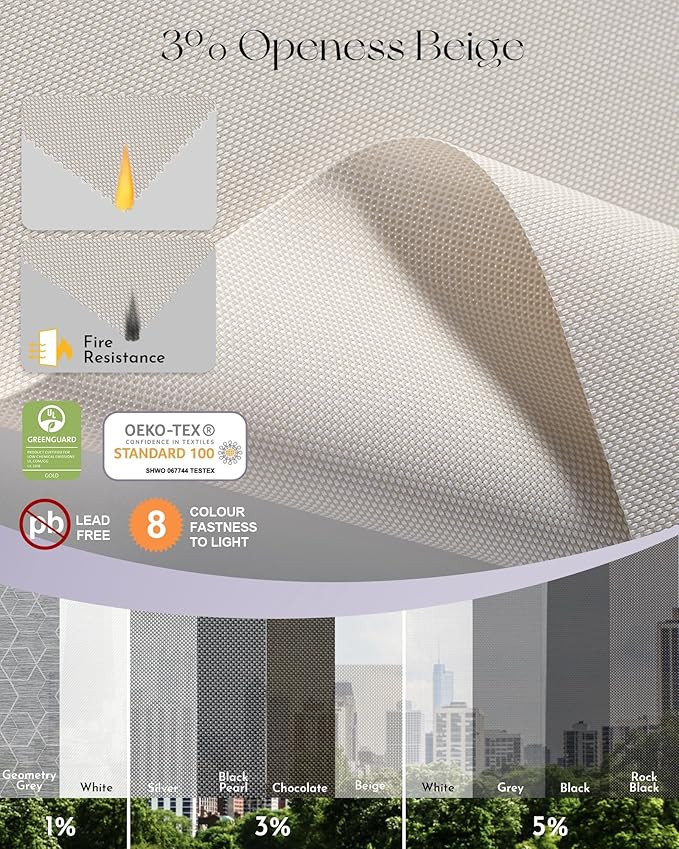 Graywind Motorized Solar Shades Light Filtering Mesh Shade Compatible with Alexa Google Remote Control Window Blinds with Valance for Smart Home Office Business, Custom Size (3% Openness Beige)