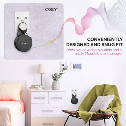 Coby Wall-Outlet Mount Smart Speaker Holder with Cord Holder & Cable Management, Wall Shelf for Google Nest Mini 2nd Gen & Google Home Mini 1st Gen, No Screw Plug Bracket, Black