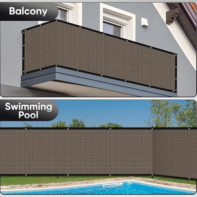 5'X91' Customized Fence Privacy Screen with 90% Blockage Cover Cloth for Pool Yard Patio Brown