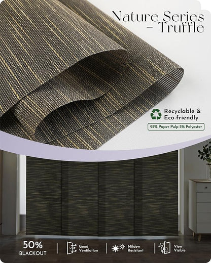 Graywind Motorized Natural Sliding Panels Compatible with Alexa Google Light Filtering Smart Panel Track Blinds for Patio Sliding Door, Custom Size (Truffle)