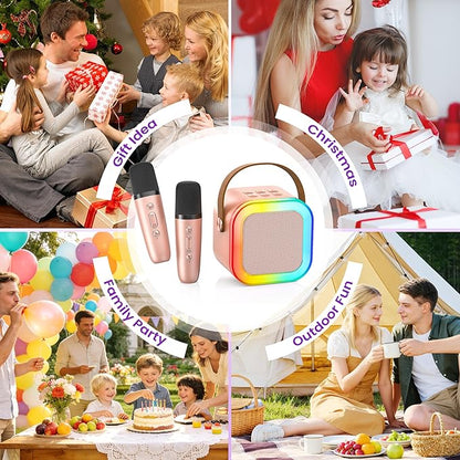 Mini Karaoke Machine for Kids Adults, 2026 TOP Birthday Gifts for Girls 3,4,5,6,7,8+Year Old Toddler Toys,Portable Bluetooth Speaker with 2 Wireless Karaoke Microphones Player Gifts(Rose Gold)