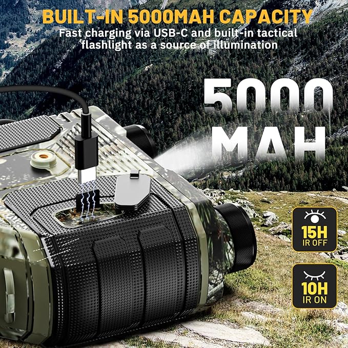 WOSPORTS 4K Night Vision – 1300FT Long-Range View with 8X Zoom, 15H Battery & 32GB Card – Tactical Camo Gear for Camping