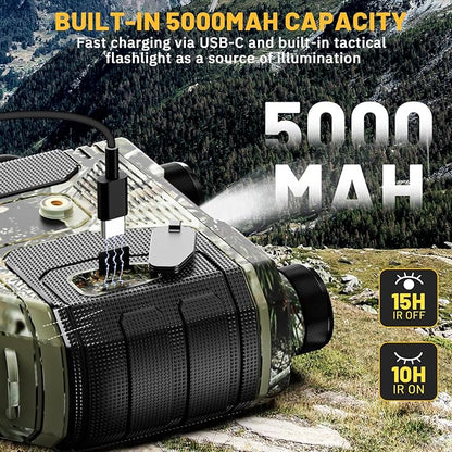 WOSPORTS 4K Night Vision – 1300FT Long-Range View with 8X Zoom, 15H Battery & 32GB Card – Tactical Camo Gear for Camping