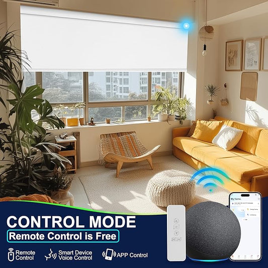 BERISSA Motorized Blinds with Remote,Blackout Smart Blinds for Windows,Jacquard Fabric,Remote Control,Thermal Insulated Automatic Blinds,Electric Blinds with USB/Solar Pannel.Jacquard White