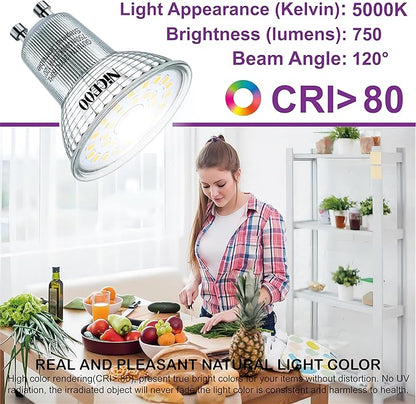 GU10 7W LED Dimmable Light Bulb,5000K Daylight White,Equivalent 75W Halogen, 120V 750LM, 120° Beam Angel, No Flicker Spotlight, Smooth Dimming, MR16 Recessed Track Lighting, 4 Pack