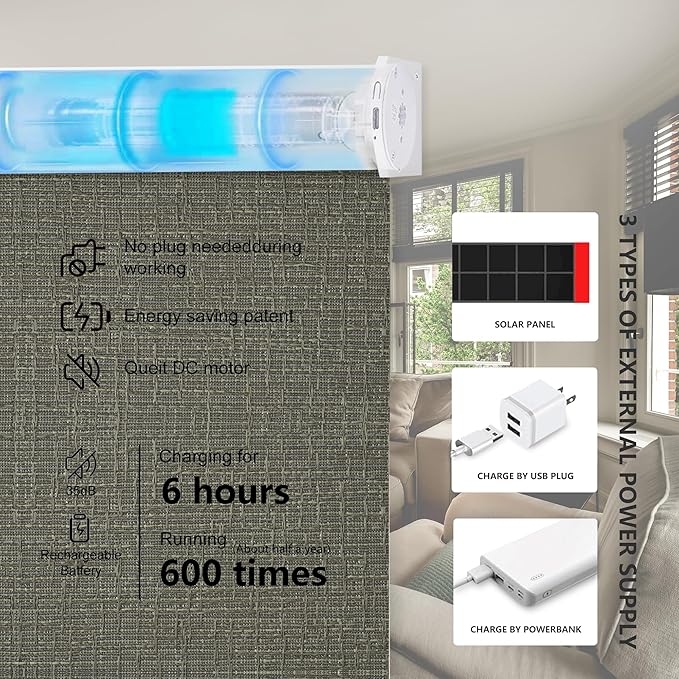 Bringnox Motorized Blinds with Remote,100% Blackout Smart Roller Blinds Compatible with Apple Homekit Google Home and Alexa Via HUB,and Customized (Safari Smoke-19)