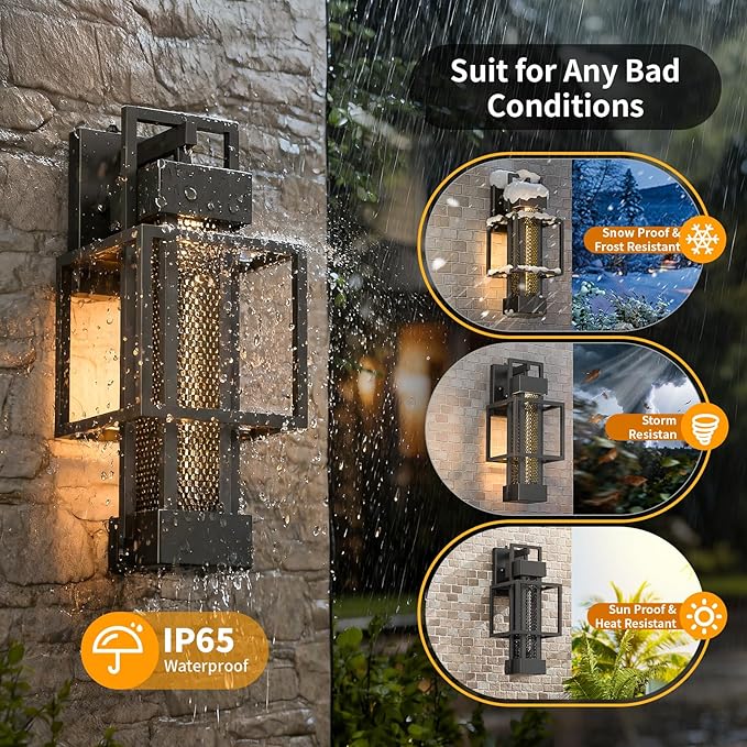 2 Pack Dusk to Dawn Outdoor Exterior Lighting Fixtures Wall Mount, Dimmable Wall Porch Lights for House, Sensor Outside Lantern Lamp, Waterproof Black Sconce Coach Lights for Garage (Bulb Included)