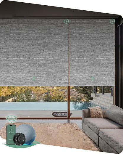 Yoolax Motorized Blinds with Remote, 100% Blackout Smart Blinds Work with Alexa, Google, Apple Homekit, Motorized Shades for Bedroom, Custom Electric Shades Voice Control (Foggy Gray)