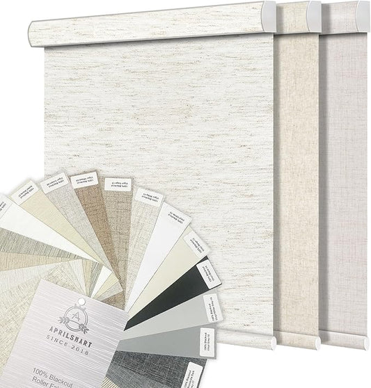 Aprilsmart Motorized Blinds with Remote,Compatible with Apple HomeKit Alexa Google Home- Voice and app Control,Motorized Roller Shades 100% Blackout Custom Size(A Set of Fabric Sample booklets)