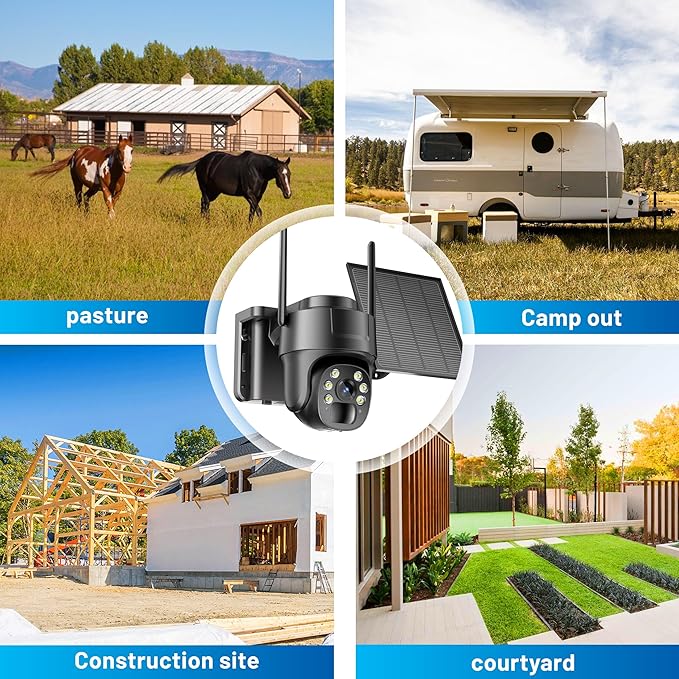 KKB 4G LTE Cellular Security Camera, No WiFi Security Camera Outdoor Built-in SIM Card Unlimited Data Plan, Solar Powered, 2K Wireless Cam Color Night Vision, PIR Motion Sensor, 355° View, 2 Way Talk