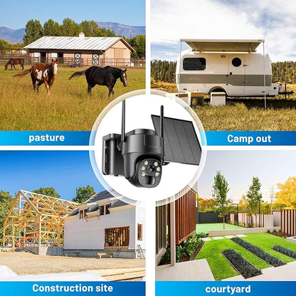 KKB 4G LTE Cellular Security Camera, No WiFi Security Camera Outdoor Built-in SIM Card and 64GB SD Card, Solar Powered, 2K Wireless Cam Color Night Vision, PIR Motion Sensor, PTZ 355° View, 2-Way Talk