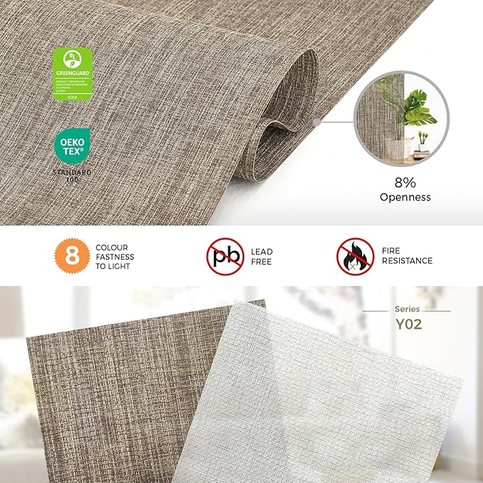 HeyBlinds Motorized Solar Shades with Remote, Light Filtering Mesh Roller Shades, Flame Retardant Smart Blinds, UV Blocking, Alexa Google HomeKit Compatible, Custom Size (Vintage Mocha-8% Openness)