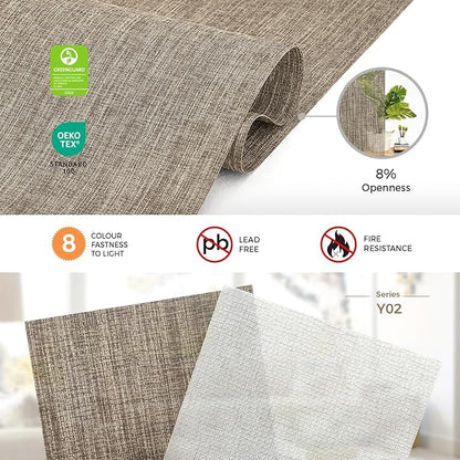 HeyBlinds Motorized Solar Shades with Remote, Light Filtering Mesh Roller Shades, Flame Retardant Smart Blinds, UV Blocking, Alexa Google HomeKit Compatible, Custom Size (Vintage Mocha-8% Openness)