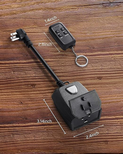 DEWENWILS Outdoor Dimmer for String Lights, Two-Remote Control Dimmable Plug, 100FT Range, Waterproof Plug in Dimmer for Dimmable LED/Tungsten Bulbs