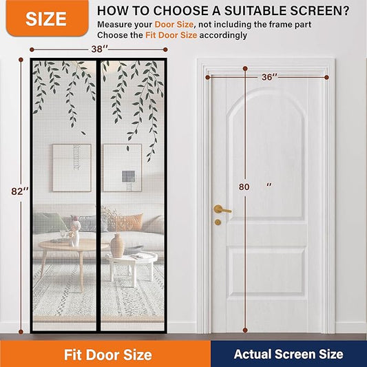 Magnetic Screen Door，Screen Door Mesh，Keep Bugs Out, Heavy-Duty Mesh Curtain,Pet and Kid Friendly, Works with Front Doors, Sliding Doors