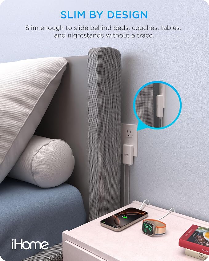 iHome GaN Universal Charger, USB C Block with Power Delivery, Folding Prongs, Travel Friendly, Compact for Phone, Tablet, and USB-C Devices (White, 45W)
