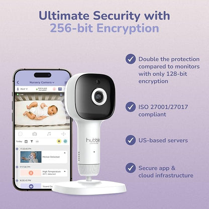 Hubble Connected SkyVision AI-Enhanced Smart Camera Baby Monitor with Secure Connection, Crib Mount, Remote Pan Tilt Zoom, 2-Way Talk, Night Vision, Nightlight, Soothing Sounds, Wellness Tracker, App