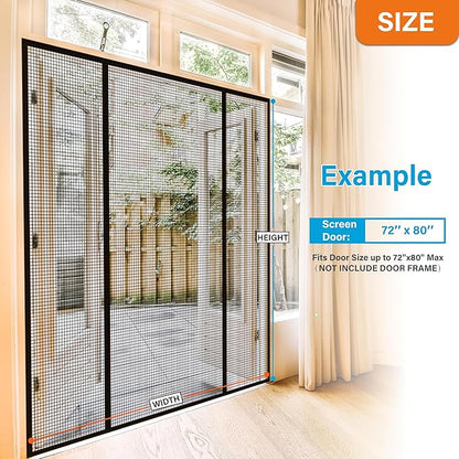 Double Door Fiberglass Magnetic Screen Door，Screen Door Mesh，Keep Bugs Out, Heavy-Duty Mesh Curtain,Pet and Kid Friendly, Works with Front Doors, Sliding Doors（72x96 Inch