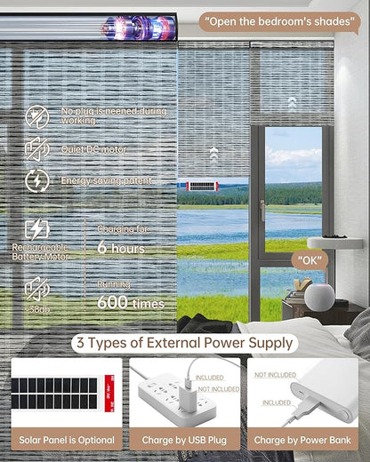 Kincmo Motorized Blinds with Remote, Light Filtering Roller Shades Work with Apple Homekit,Alexa,Google Home, Custom Electric Blinds with App,Voice Control (50% Blackout Woven Black)