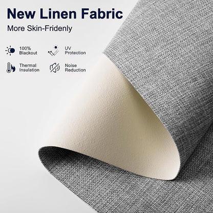 BERISSA Motorized Blinds with Remote,Blackout Smart Blinds for Windows,Linen Fabric,Remote Control,Thermal Insulated Automatic Blinds,Electric Blinds with USB/Solar Pannel.Linen Grey