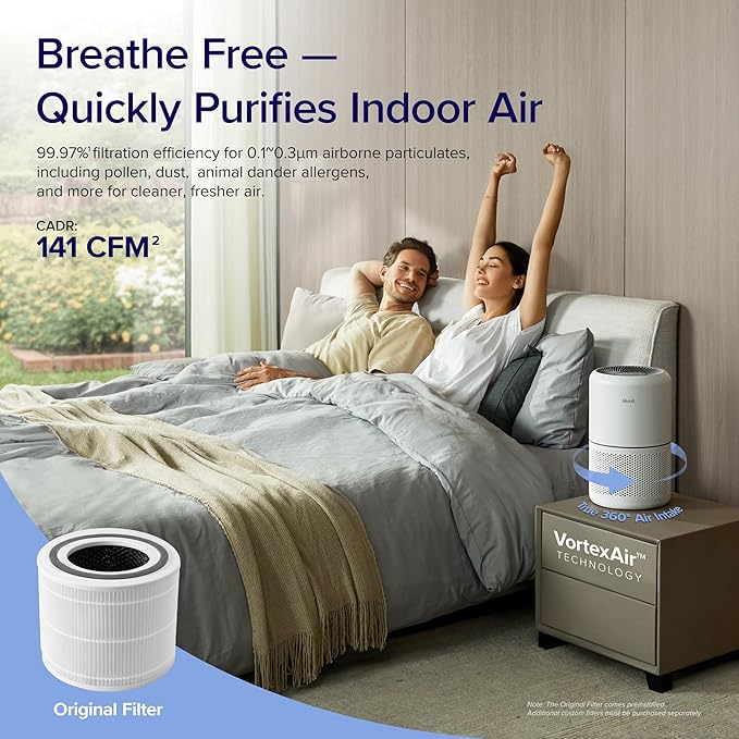 LEVOIT Air Purifier for Home Allergies Pets Hair 1095 ft2 Core300-P and Desktop HEPA Air Purifier for Bedroom 161 ft2 1 Pack