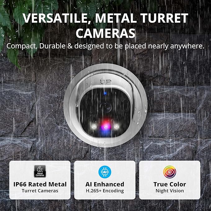 Defender AI Powered Sentinel Pro Turret 8CH NVR PoE Security Camera System, 8pc Metal Turret Cameras, 109° Wide Angle, IP66 Rated, Audio Recording, Web Viewing, 1TB HDD, Works w/Empower App